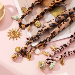Leopard Print Necklace with Gold Charms